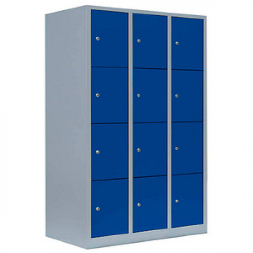 LÜLLMANN Schließfachschrank enzianblau, lichtgrau 523431, 12 Schließfächer 118,5 x 50,0 x 180,0 cm