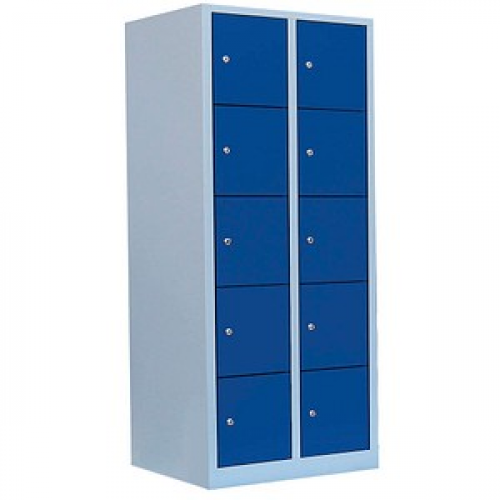 LÜLLMANN Schließfachschrank lichtgrau, enzianblau 523521, 10 Schließfächer 80,0 x 50,0 x 180,0 cm