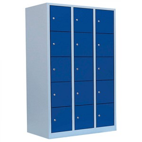 LÜLLMANN Schließfachschrank lichtgrau, enzianblau 523531, 15 Schließfächer 118,5 x 50,0 x 180,0 cm