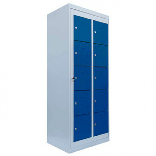 LÜLLMANN Schließfachschrank enzianblau, lichtgrau 526251, 10 Schließfächer 74,0 x 50,0 x 180,0 cm