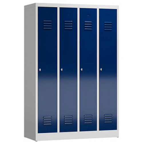 ClassiX Spind enzianblau, lichtgrau X-510141, 4 Schließfächer 118,0 x 50,0 x 180,0 cm