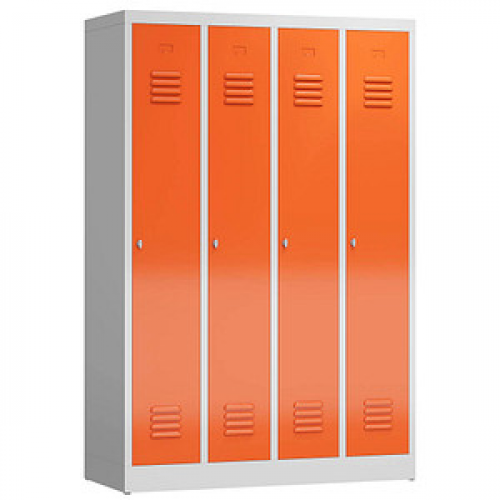 ClassiX Spind feuerrot, lichtgrau X-510144, 4 Schließfächer 118,0 x 50,0 x 180,0 cm