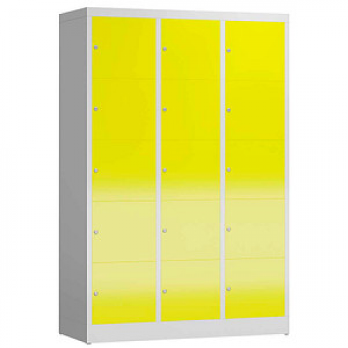 ClassiX Schließfachschrank lichtgrau, zinkgelb X-523536, 15 Schließfächer 118,5 x 50,0 x 180,0 cm