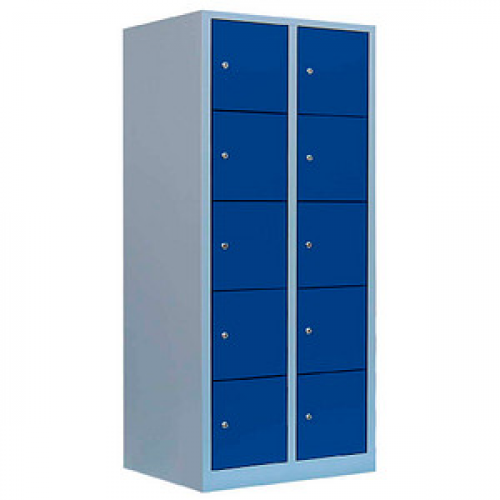 LÜLLMANN Schließfachschrank enzianblau, lichtgrau 523921, 10 Schließfächer 80,0 x 50,0 x 190,0 cm