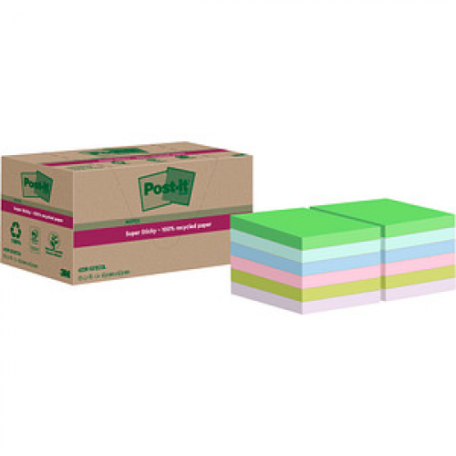 Post-it® Super Sticky Recycling Notes Haftnotizen extrastark farbsortiert 12 Blöcke