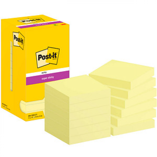 Post-it® Super Sticky Notes Haftnotizen extrastark 65412SY gelb, 12 Blöcke