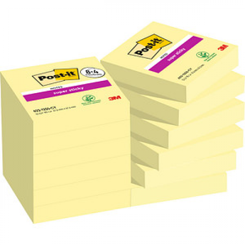 8 + 4 GRATIS: Post-it® Super Sticky Notes Haftnotizen extrastark gelb, 8 Blöcke + GRATIS 4 Blöcke