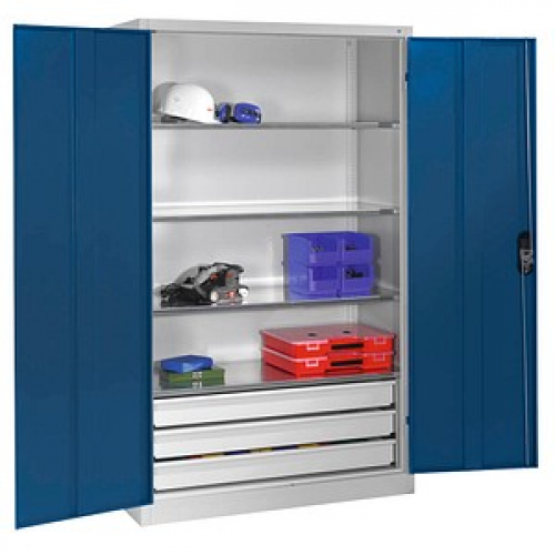 CP Stahlschrank 8931-503 S10422 lichtgrau, enzianblau 120,0 x 50,0 x 195,0 cm, aufgebaut