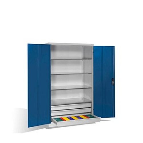 CP Stahlschrank 8932-503 S10240 lichtgrau, enzianblau 120,0 x 60,0 x 195,0 cm, aufgebaut