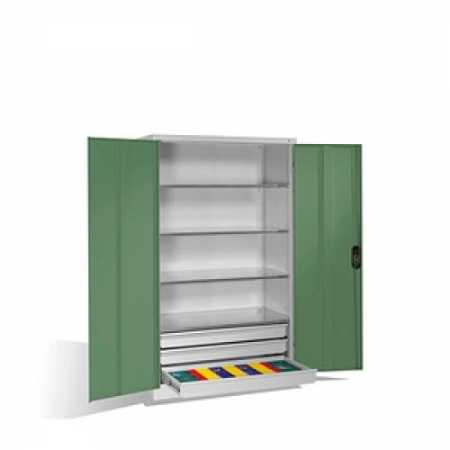 CP Stahlschrank 8932-503 S10244 lichtgrau, rededagrün 120,0 x 60,0 x 195,0 cm, aufgebaut