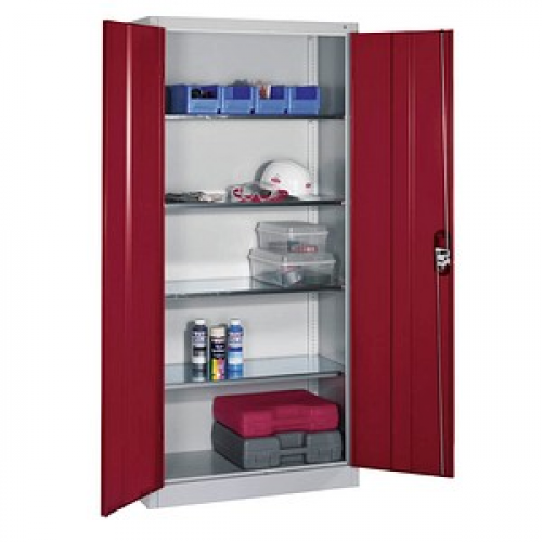 CP Stahlschrank 8920-052 S10206 lichtgrau, rubinrot 93,0 x 40,0 x 195,0 cm, aufgebaut