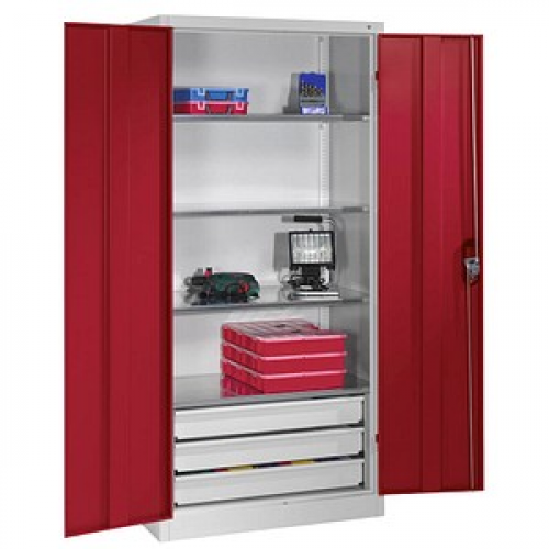 CP Stahlschrank 8921-503 S10133 lichtgrau, rubinrot 93,0 x 50,0 x 195,0 cm, aufgebaut