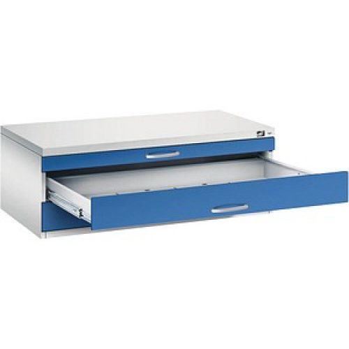 CP 7100 Planschrank lichtgrau, enzianblau 3 Schubladen 110,0 x 76,5 x 42,0 cm