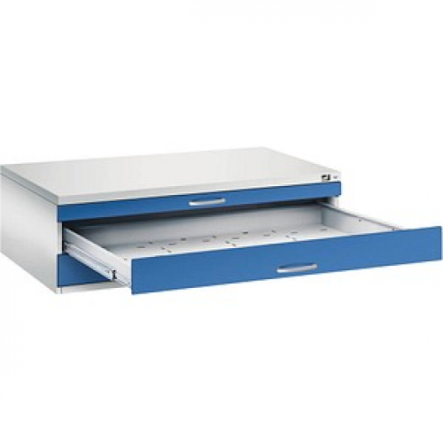 CP 7200 Planschrank lichtgrau, enzianblau 3 Schubladen 135,0 x 96,0 x 42,0 cm