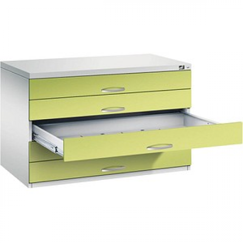 CP 7100 Planschrank lichtgrau, viridingrün 5 Schubladen 110,0 x 76,5 x 76,0 cm