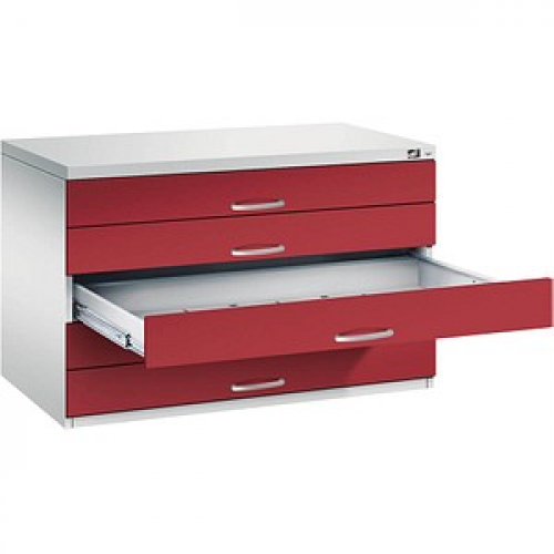 CP 7100 Planschrank lichtgrau, rubinrot 5 Schubladen 110,0 x 76,5 x 76,0 cm