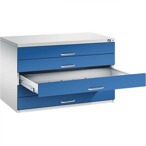 CP 7100 Planschrank lichtgrau, enzianblau 5 Schubladen 110,0 x 76,5 x 76,0 cm