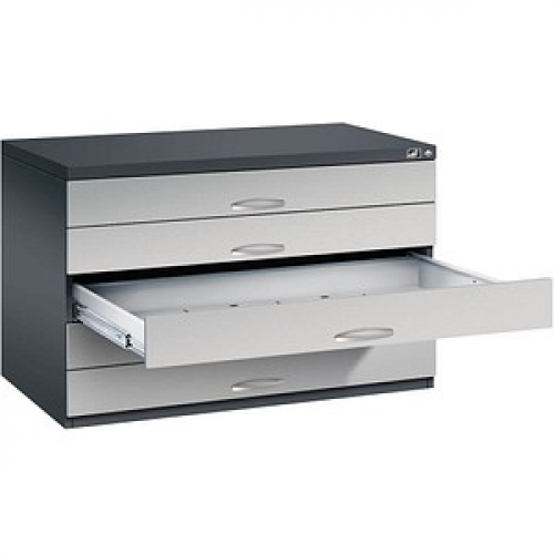 CP 7100 Planschrank schwarzgrau, weißaluminium 5 Schubladen 110,0 x 76,5 x 76,0 cm