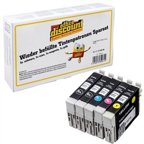 office discount  schwarz, cyan, magenta, gelb Druckerpatronen kompatibel zu EPSON T0711, T0712, T0713, T0714, 5er-Set