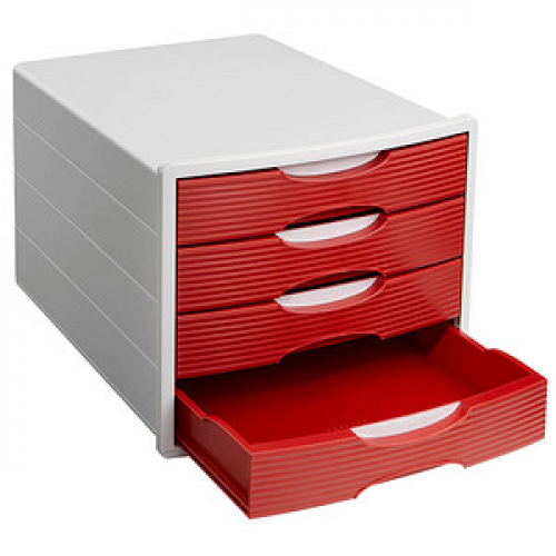 office discount Schubladenbox  rot 1001-DO-17, DIN C4 mit 4 Schubladen