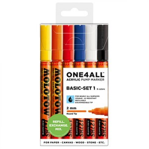 MOLOTOW BASIC-SET 1 Acrylstifte farbsortiert 2,0 mm, 6 St.