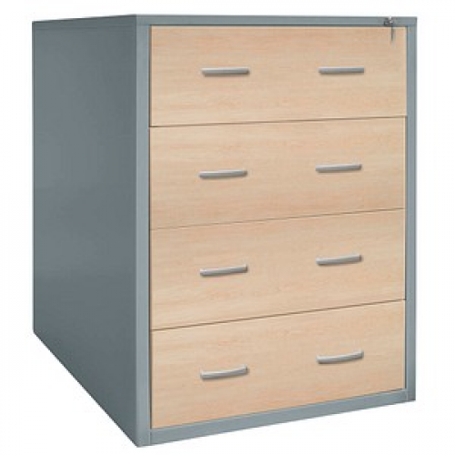 Gürkan Hängeregistraturschrank silber, ahorn 4 Schubladen 76,0 x 62,0 x 132,0 cm