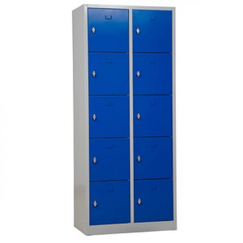 Gürkan Schließfachschrank lichtgrau, enzianblau 106958, 10 Schließfächer 80,0 x 45,0 x 190,0 cm