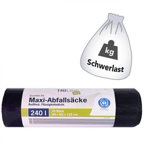 TRILine® Schwerlastsäcke 240,0 l schwarz 60,0 µm, 10 St.