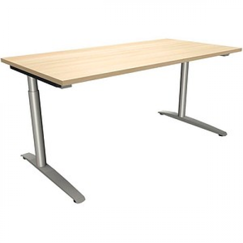 fm fastline höhenverstellbarer Schreibtisch königsahorn rechteckig, C-Fuß-Gestell Rundrohr silber 160,0 x 80,0 cm