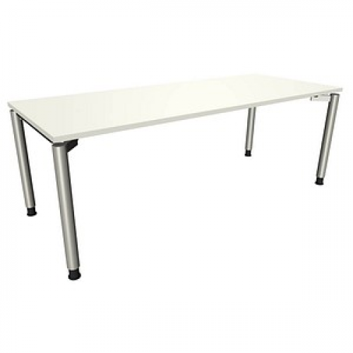 fm fastline höhenverstellbarer Schreibtisch weiß rechteckig, 4-Fuß-Gestell silber 200,0 x 80,0 cm