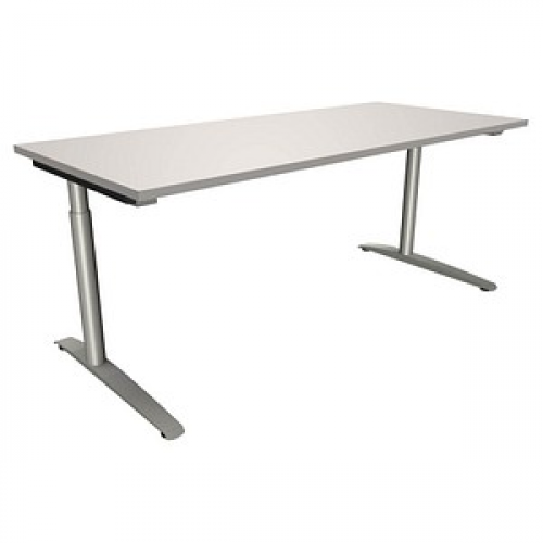 fm fastline höhenverstellbarer Schreibtisch lichtgrau rechteckig, C-Fuß-Gestell Rundrohr silber 180,0 x 80,0 cm