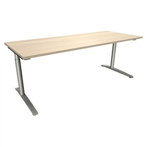 fm fastline höhenverstellbarer Schreibtisch akazie rechteckig, C-Fuß-Gestell Rundrohr silber 200,0 x 80,0 cm