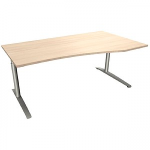 fm fastline höhenverstellbarer Schreibtisch akazie Bogenform, C-Fuß-Gestell silber 180,0 x 80,0/100,0 cm