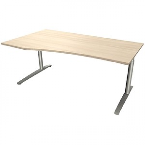 fm fastline höhenverstellbarer Schreibtisch akazie Bogenform, C-Fuß-Gestell silber 180,0 x 80,0/100,0 cm