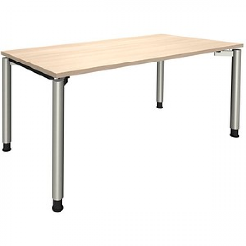 fm Sidney höhenverstellbarer Schreibtisch akazie rechteckig, 4-Fuß-Gestell Rundrohr silber 160,0 x 80,0 cm