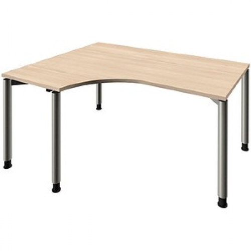 fm Sidney höhenverstellbarer Schreibtisch akazie Bogenform, 4-Fuß-Gestell Rundrohr silber 160,0 x 80,0 cm