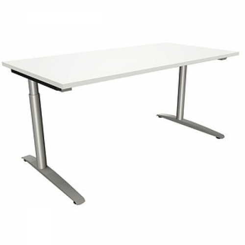 fm fastline höhenverstellbarer Schreibtisch weiß rechteckig, C-Fuß-Gestell Rundrohr silber 160,0 x 80,0 cm