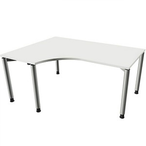 fm Sidney höhenverstellbarer Schreibtisch weiß Bogenform, 4-Fuß-Gestell Rundrohr silber 160,0 x 80,0 cm