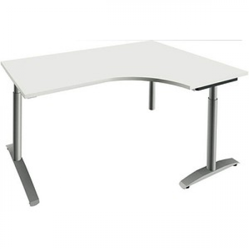 fm Sidney höhenverstellbarer Schreibtisch weiß Bogenform, C-Fuß-Gestell Rundrohr silber 160,0 x 80,0 cm