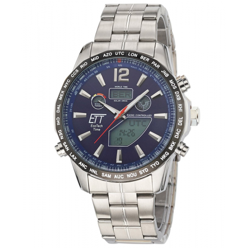 ETT Eco Tech Time EGS-11478-31M Funk-Solar Herrenuhr Discovery Stahl/Blau