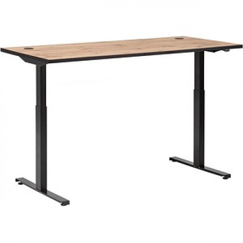 MÖBELPARTNER 2000 elektrisch höhenverstellbarer Schreibtisch landhaus-eiche rechteckig, T-Fuß-Gestell schwarz 160,0 x 75,0 cm