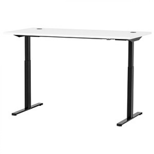 MÖBELPARTNER 2000 elektrisch höhenverstellbarer Schreibtisch kreideweiß rechteckig, T-Fuß-Gestell schwarz 160,0 x 75,0 cm