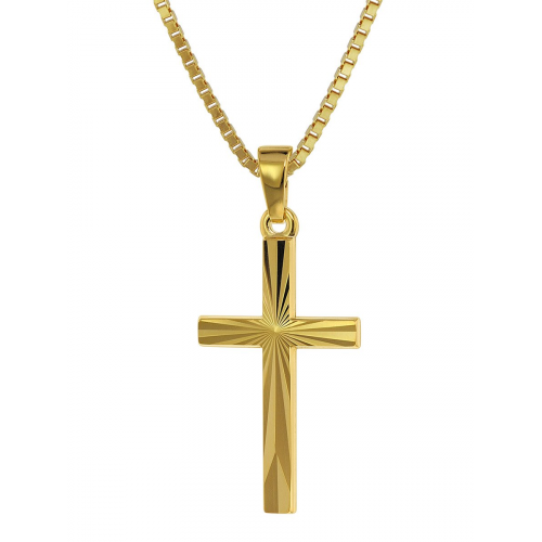 trendor 75435 Kreuz-Anhänger Gold 585 / 14K + goldplattierte Silber-Kette