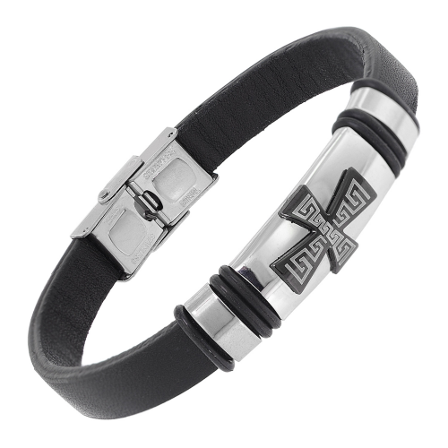 trendor 75801 Herren Leder-Armband Schwarz mit Kreuz