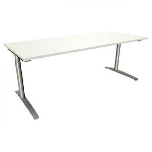 fm fastline höhenverstellbarer Schreibtisch weiß rechteckig, C-Fuß-Gestell Rundrohr silber 200,0 x 80,0 cm