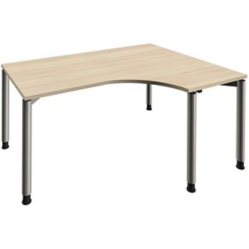 fm Sidney höhenverstellbarer Schreibtisch akazie Bogenform, 4-Fuß-Gestell Rundrohr silber 160,0 x 80,0 cm