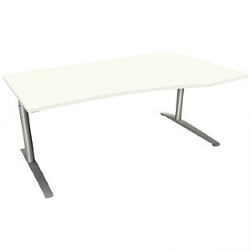 fm fastline höhenverstellbarer Schreibtisch weiß Bogenform, C-Fuß-Gestell silber 180,0 x 80,0/100,0 cm