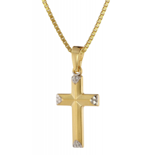 trendor 39524 Halskette mit Kreuz für Mädchen Gold 333/8 Karat Bicolor