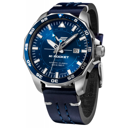 Vostok Europe NH34-225A712-LBBLAU Herren-Automatikuhr GMT Rocket N1 Dunkelblau