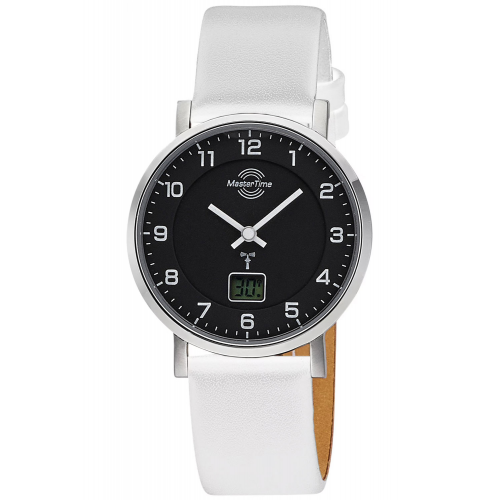 Master Time MTLS-10813-22L Damen-Funkuhr mit Lederband Weiß